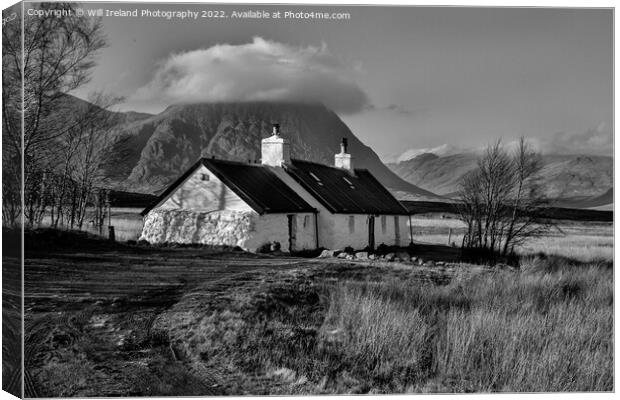 Blackrock Cottage in Glencoe with Buachaille Etive Mor in the background. Mono Canvas Print by Will Ireland Photography
