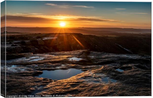 Sunrise on Curbar Edge Peak District Derbyshire UK Canvas Print by Craig Yates