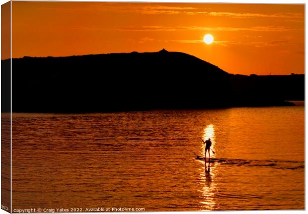 Sunset Paddle Boarder Menorca Spain. Canvas Print by Craig Yates