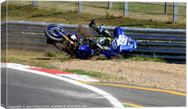 Motorcycle Race Track Mishaps Canvas Print by Ray Putley