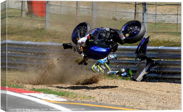 Motorcycle Race Track Mishaps Canvas Print by Ray Putley