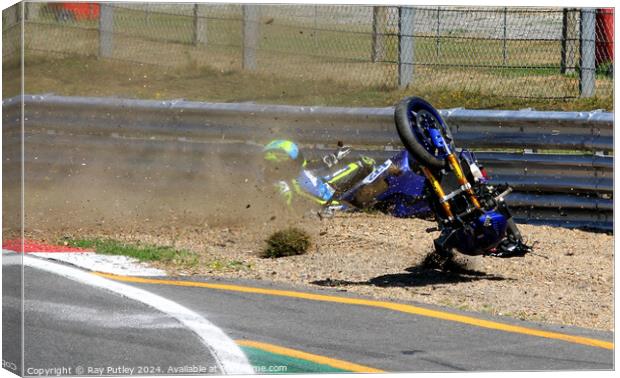 Motorcycle Race Track Mishaps Canvas Print by Ray Putley