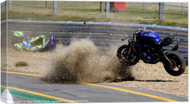 Motorcycle Race Track Mishaps Canvas Print by Ray Putley