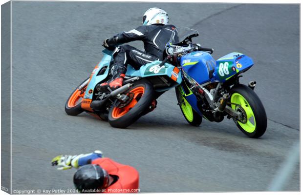 Motorcycle Race Track Mishaps Canvas Print by Ray Putley