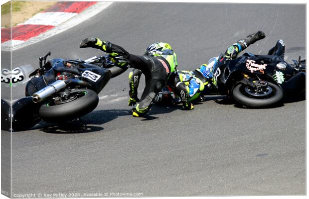 Motorcycle Race Track Mishaps Canvas Print by Ray Putley