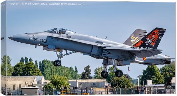 Spanish Military F18 Aircraft taking to flight Canvas Print by Mark Dunn