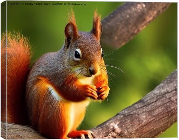 Red Squirrel eating Canvas Print by Sandy Young