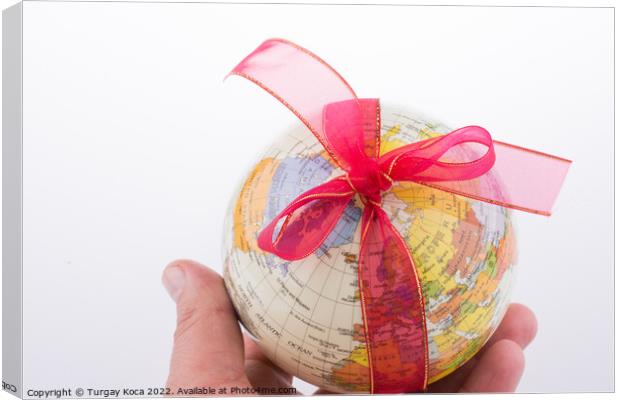 Globe tied with ribbon Canvas Print by Turgay Koca