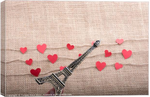  Love concept with Eiffel tower and heart shaped i Canvas Print by Turgay Koca