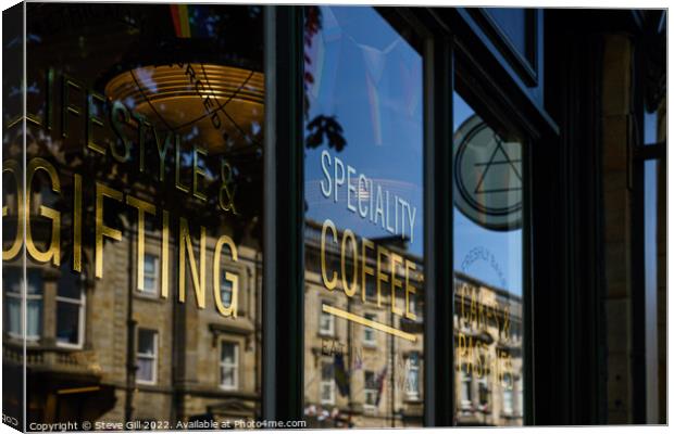 Speciality Coffee Shop Window Reflections. Canvas Print by Steve Gill