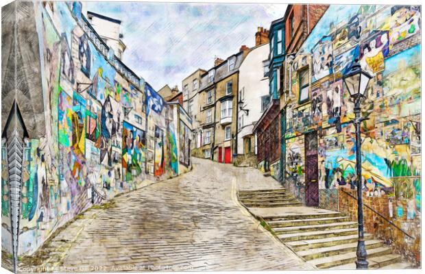 Graffiti Decorating Walls of Houses on a Cobbled S Canvas Print by Steve Gill