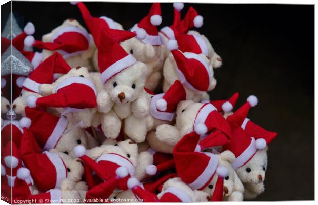Stack of Adorable Teddy Bears Wearing Father Christmas Hats. Canvas Print by Steve Gill