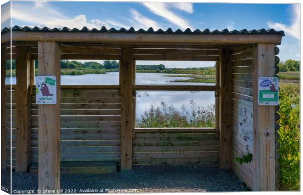 Wooden Bird Hide at Ripon Nature Reserve. Canvas Print by Steve Gill