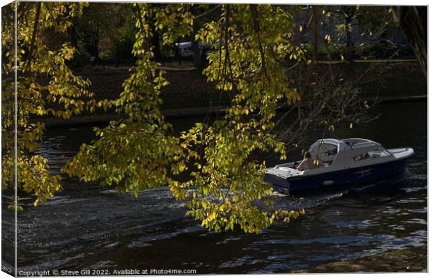 Tourists Enjoying a Boat Ride on the River Ouse in York. Canvas Print by Steve Gill
