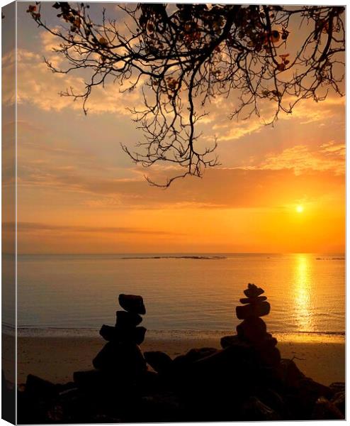 Stone Stacks at Sunrise Canvas Print by Julie Gresty
