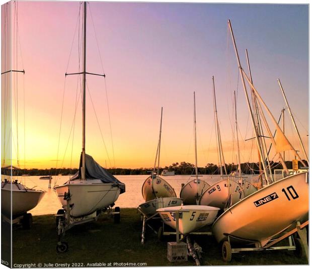 Yachts at Sunset Canvas Print by Julie Gresty