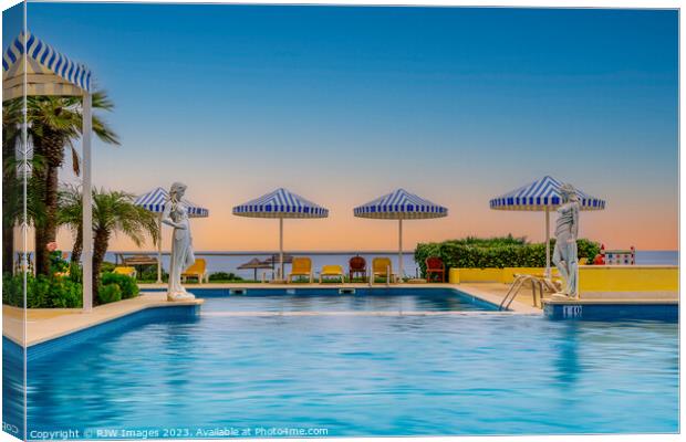 Baia Cristal Pool Sunset Algarve Canvas Print by RJW Images