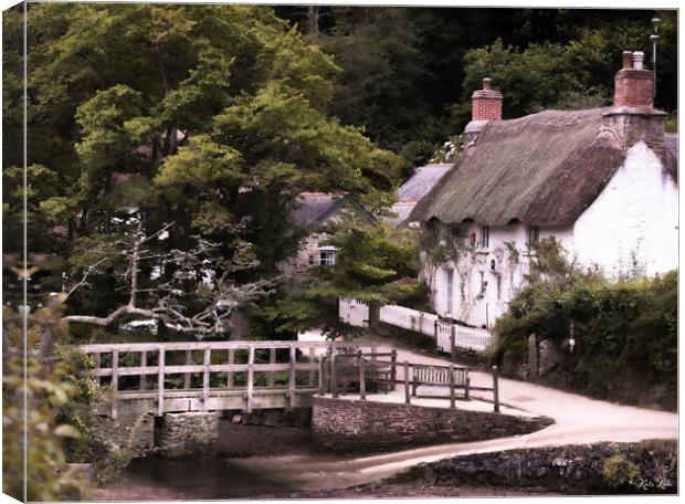 Helford Thatched Cottage Canvas Print by Kate Lake