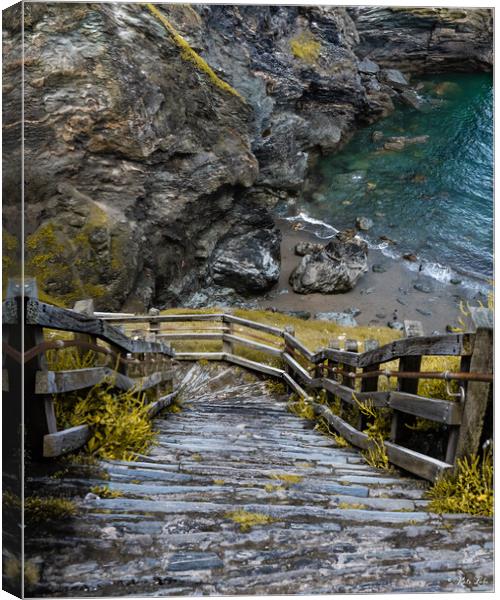 Tintagel Beach Descent Canvas Print by Kate Lake