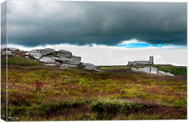 Storm Clouds over Tintagel Church Canvas Print by Kate Lake
