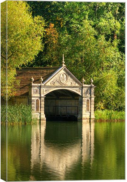 Tranquil Boathouse, Burghley House Canvas Print by Chris Walker
