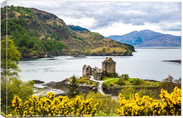 Eilean Donan Castle from Hillside with 3 Sea Lochs (Loch Duich, Loch Long and Loch Aish) Canvas Print by Dan Webster