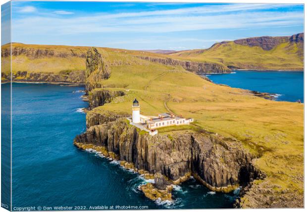 Neist Point Lighthouse, Isle of Skye, Scottish Highlands, Scotland - Beautiful Aerial Shot Canvas Print by Dan Webster