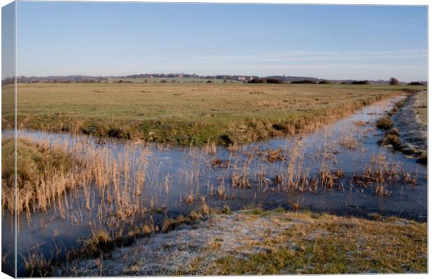 Meeting of two frozen Pevensey Marsh Dykes Canvas Print by Sally Wallis