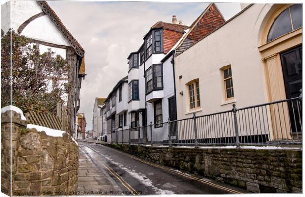 Hastings old town in winter Canvas Print by Sally Wallis
