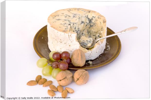 Stilton Cheese with grapes & walnuts Canvas Print by Sally Wallis