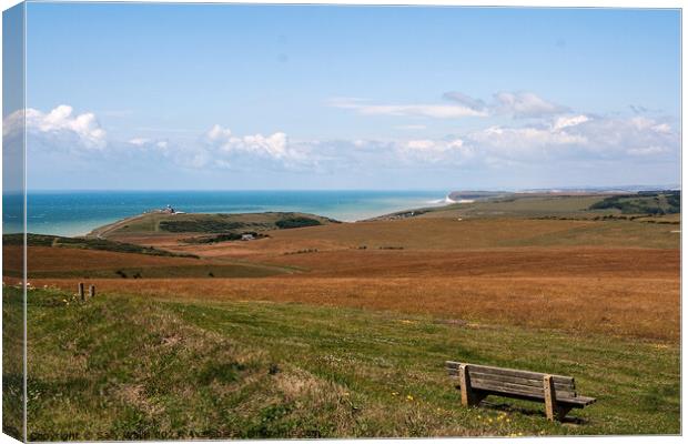 View across South Downs to the English Channel Canvas Print by Sally Wallis