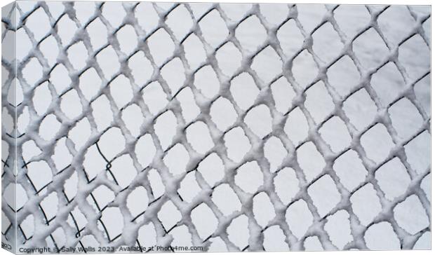 Snow on Chain Link Fencing Canvas Print by Sally Wallis