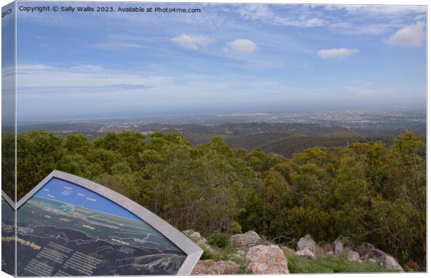 Adelaide from Mt Lofty with Map Canvas Print by Sally Wallis