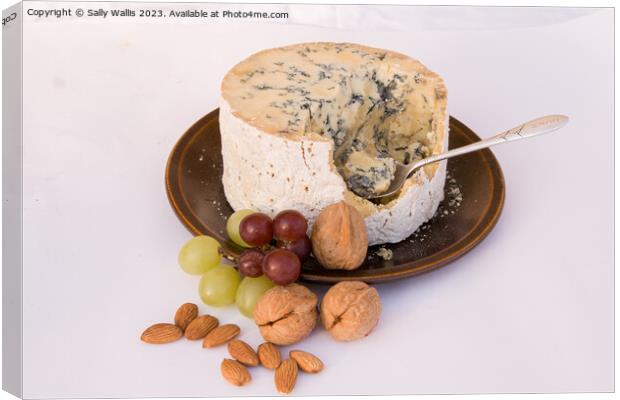 Stilton Cheese with grapes & walnuts Canvas Print by Sally Wallis