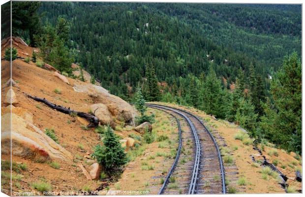 Colorado Pikes Peak Cog Rail with Pikes Forrest  Canvas Print by Robert Brozek
