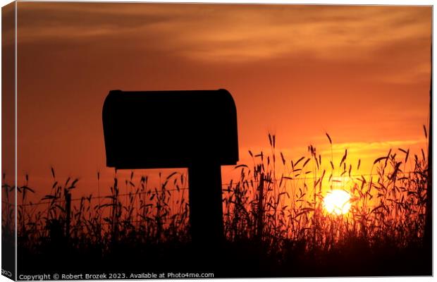 Kansas Country Mail Box at Sunset Canvas Print by Robert Brozek