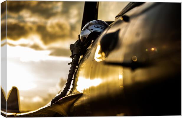 Fighterjet helmet on F16 Canvas Print by Bart Rosselle