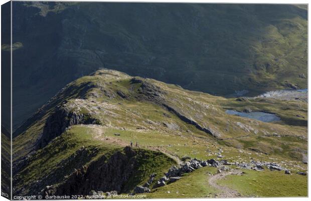 View of the Rhyd Ddu path from the summit of Snowd Canvas Print by  Garbauske
