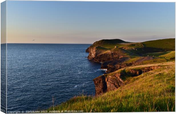 Sunset at Port Quin, North Cornwall Canvas Print by  Garbauske