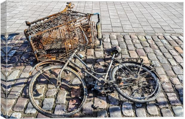 Rusty bicycle got out water from cleaning the port of Kiel in Ge Canvas Print by Michael Piepgras