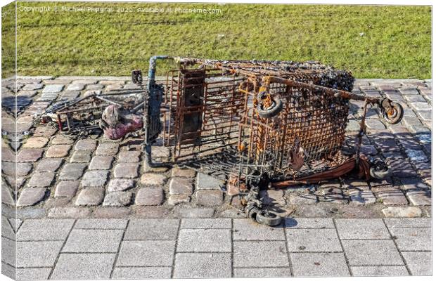 Rusty and damaged shopping cart found in the port of Kiel in Ger Canvas Print by Michael Piepgras