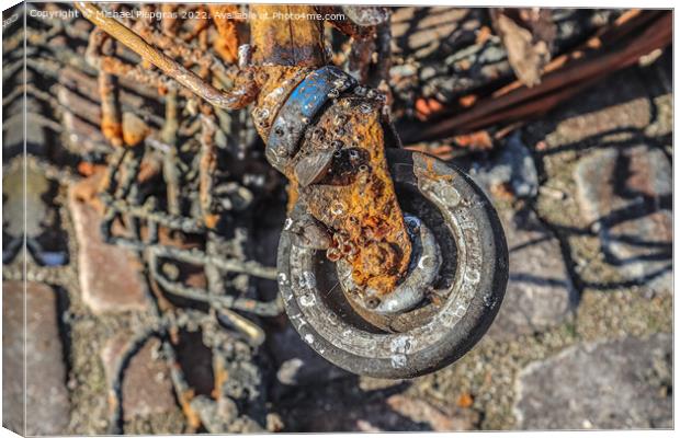 Rusty and damaged shopping cart found in the port of Kiel in Ger Canvas Print by Michael Piepgras