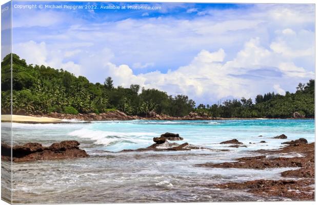 Sunny day beach view on the paradise islands Seychelles Canvas Print by Michael Piepgras