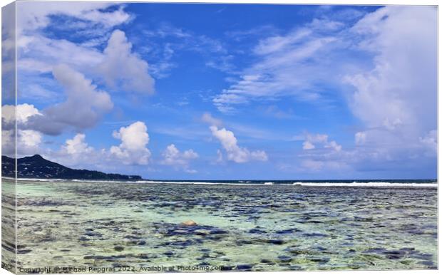 Sunny day beach view on the paradise islands Seychelles Canvas Print by Michael Piepgras