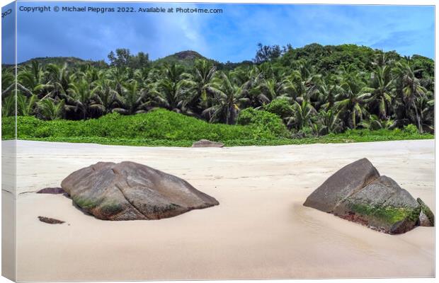 Sunny day beach view on the paradise islands Seychelles Canvas Print by Michael Piepgras