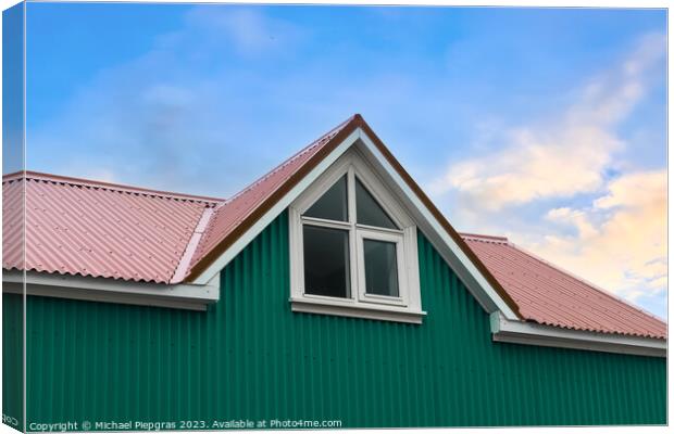 Roof window in velux style with roof tiles - icelandic architect Canvas Print by Michael Piepgras