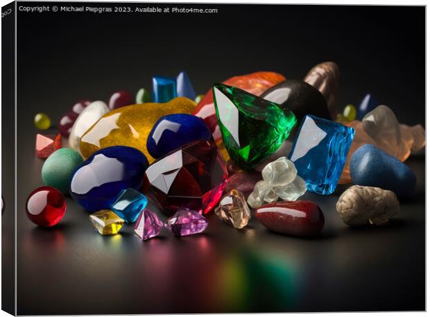 Many different coloured gemstones on a dark table created with g Canvas Print by Michael Piepgras