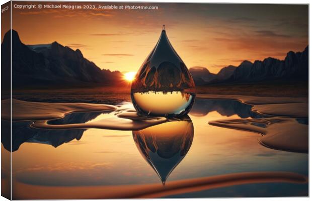 A large drop of water falls into a water surface in the sunset c Canvas Print by Michael Piepgras