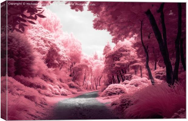 Beautiful pink infrared view into a forest with misty light crea Canvas Print by Michael Piepgras