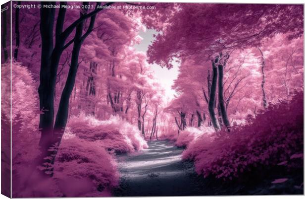 Beautiful pink infrared view into a forest with misty light crea Canvas Print by Michael Piepgras